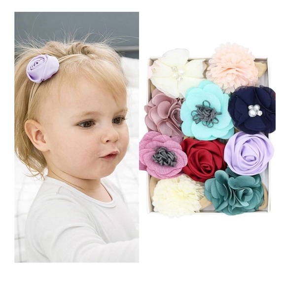 Fancy Clouds Baby Girl Floral Headbands Hair Accessories Set of 10 - Ages 0-6 - Picture 3 of 7